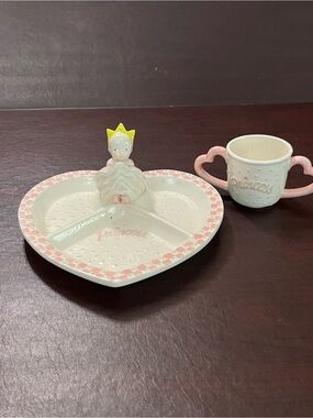 Mud Pie White Ceramic Princess Heart Plate & Cup